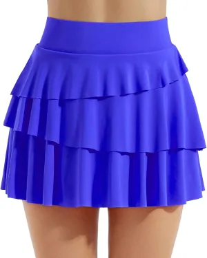 Women Ruffle Skirt Flowy Preppy Layered Tennis Skirts with Pockets Shorts Workout Running Yoga Skorts Athletic Golf Skort