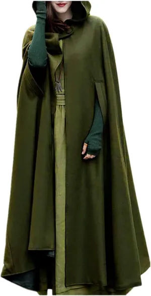 Women Trench Coat Cloak Hooded Long Open Front Cape Coats Poncho Batwing Poncho Cardigan Army Green