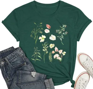 Women Vintage Flowers Shirt Floral Graphic Tees for Women Casual Boho Floral Printed T-Shirt