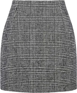 Women Wool Plaid Mini Skirt High Waist Vintage Office Lady Slim Short Pencil Skirts