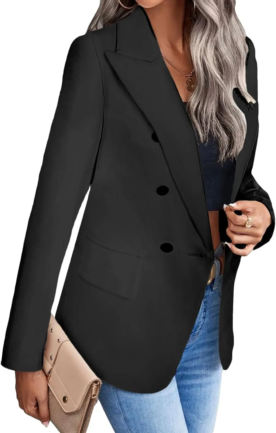 Women's 2024 Spring Casual Blazer Jackets Long Sleeve Lapel Pocket Loose Fit Work Casual Blazers Outerwear