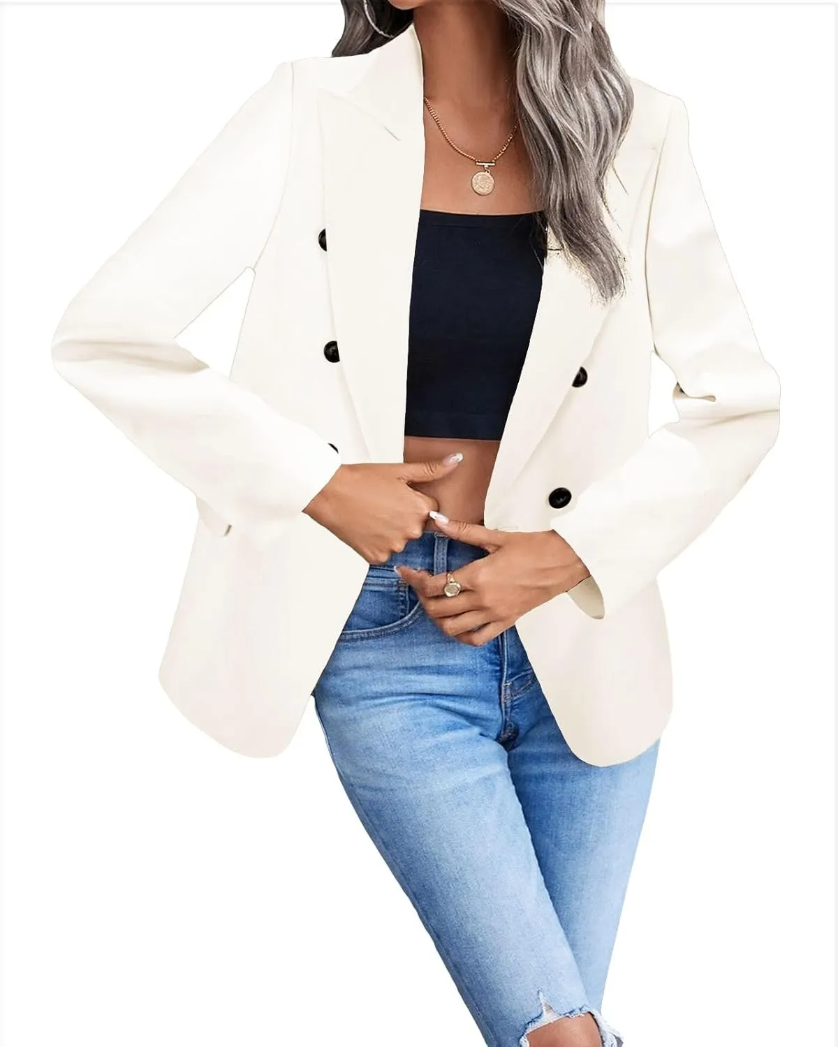 Women's 2024 Spring Casual Blazer Jackets Long Sleeve Lapel Pocket Loose Fit Work Casual Blazers Outerwear