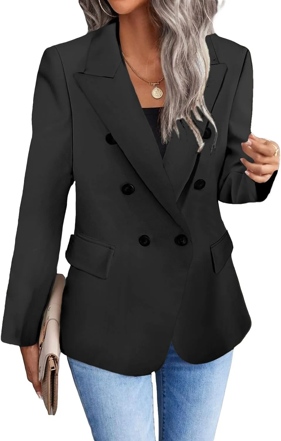 Women's 2024 Spring Casual Blazer Jackets Long Sleeve Lapel Pocket Loose Fit Work Casual Blazers Outerwear