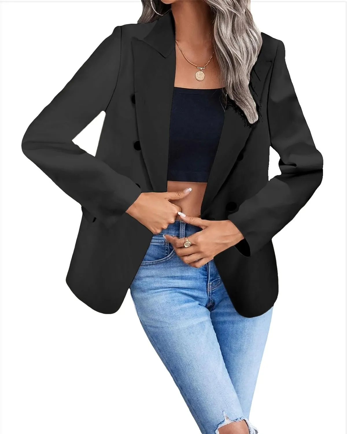 Women's 2024 Spring Casual Blazer Jackets Long Sleeve Lapel Pocket Loose Fit Work Casual Blazers Outerwear