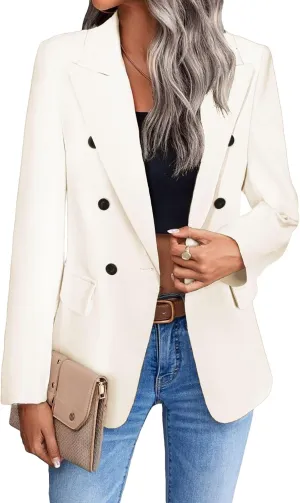 Women's 2024 Spring Casual Blazer Jackets Long Sleeve Lapel Pocket Loose Fit Work Casual Blazers Outerwear
