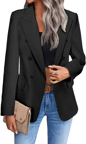 Women's 2024 Spring Casual Blazer Jackets Long Sleeve Lapel Pocket Loose Fit Work Casual Blazers Outerwear