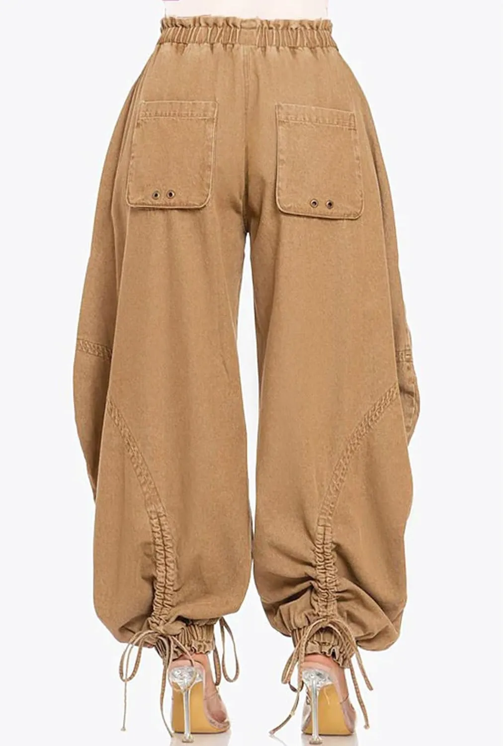 Women's Baggy Barrel Jeans High Waist Y2K Drawstring Bow Tie Cargo Jogger Jean Wide Leg Denim Pants Sweatpants