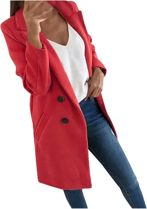 Women's Basic Wool Blend Pea Coats,Essential Double Breasted Midi Wool Blend Pea Coats Blazer Warm Winter Big Jackets