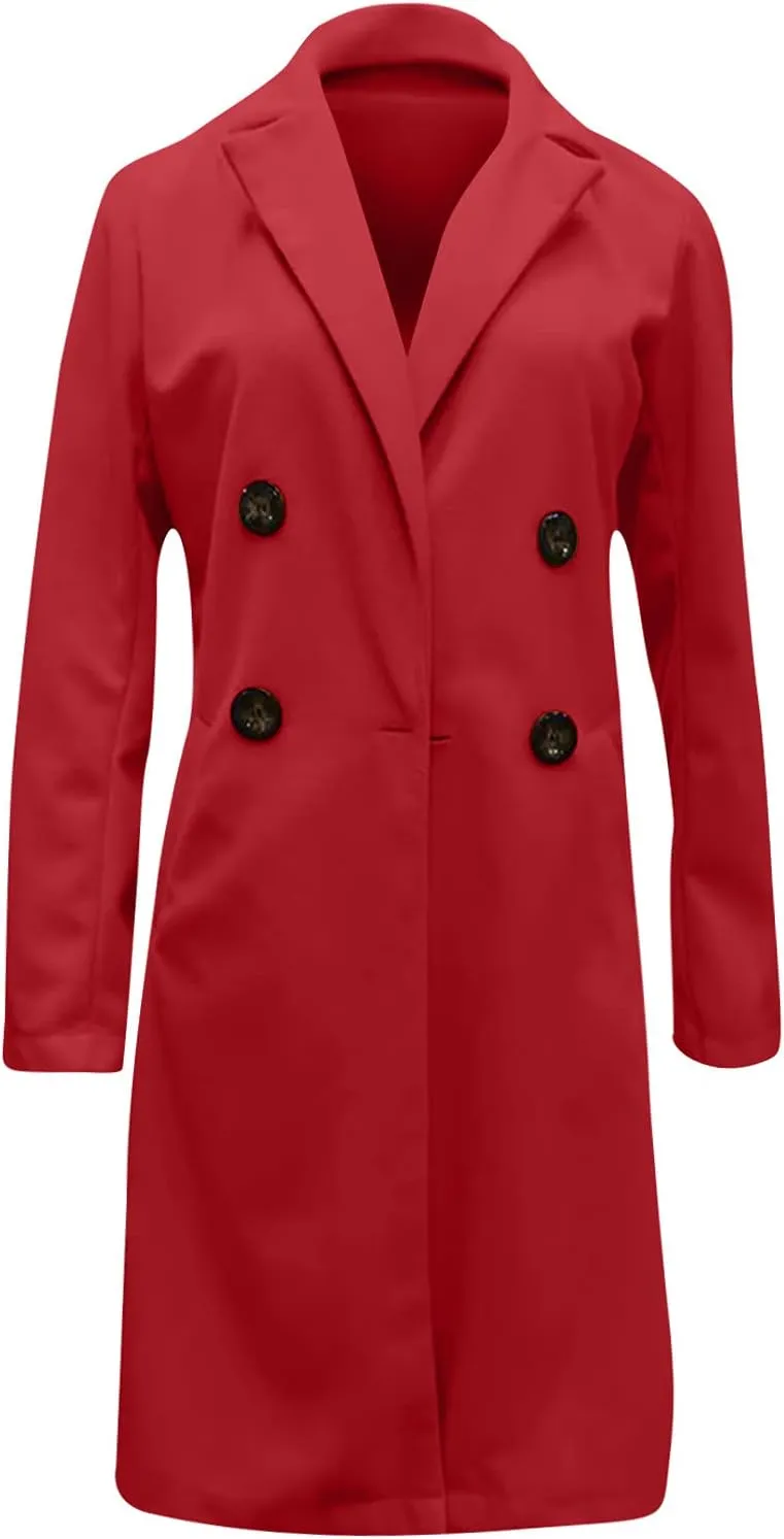 Women's Basic Wool Blend Pea Coats,Essential Double Breasted Midi Wool Blend Pea Coats Blazer Warm Winter Big Jackets