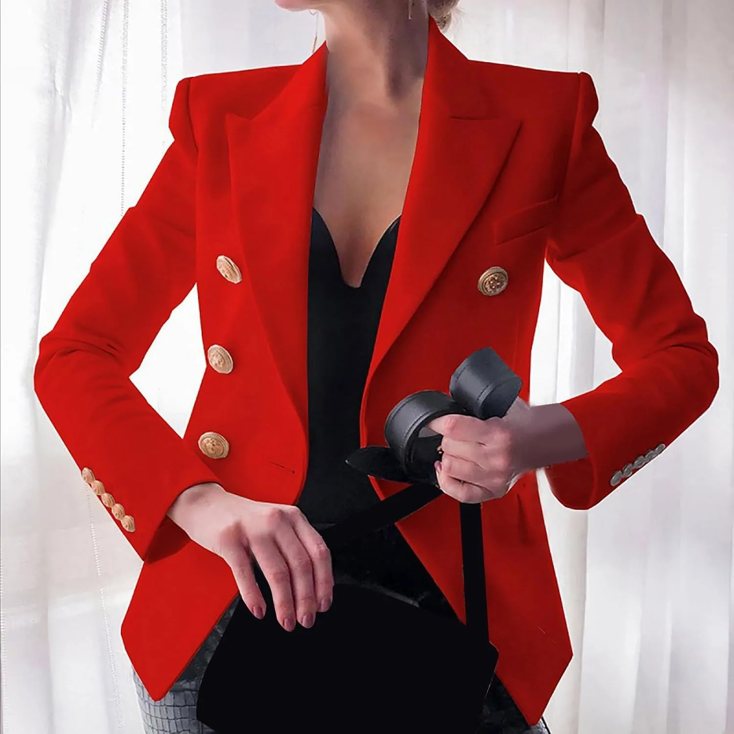 Womens Blazer Fashion Casual 2024 Office Work Button Jackets Long Sleeve Open Front Loose Lightweight Blazers