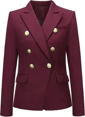 Women's Blazer Suit Solid Double Breasted Suit Jacket for Women Office Lady Casual Long Sleeve Blazer Suits