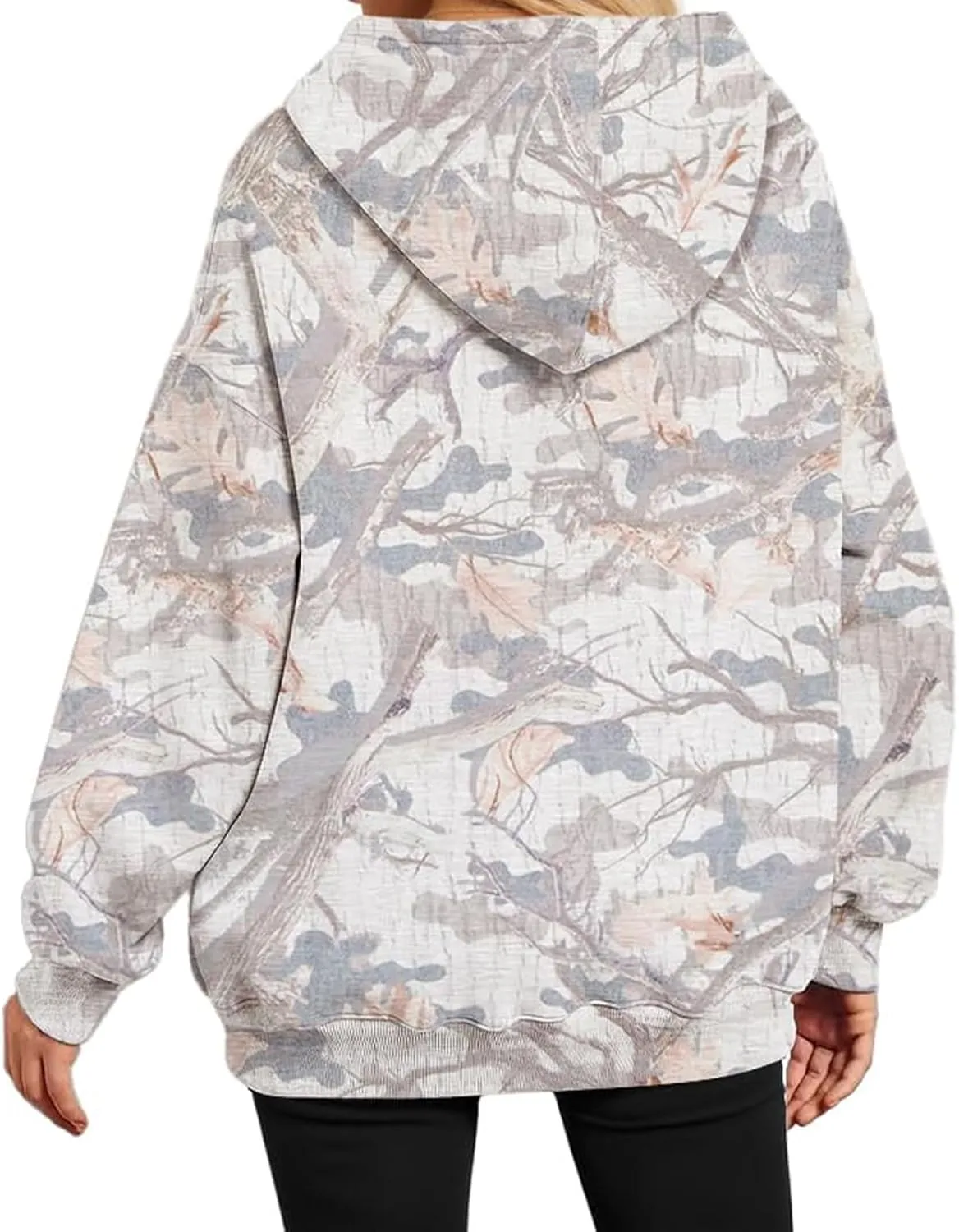 Women's Camo Hoodie Maple Leaf Printed Sweatshirt Cute Oversized Hoodie Fleece Casual Long Sleeve Pullover Sweatshirts
