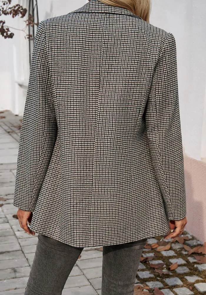 Womens Casual Blazer Open Front Long Sleeve Lapel Houndstooth Jacket Blazers Bussiness Work Office Suits