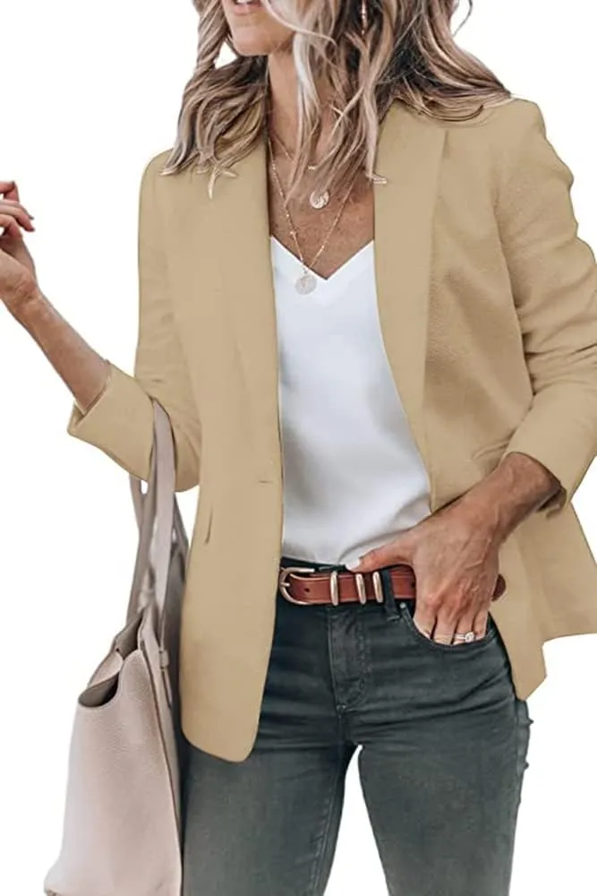Women's Casual Blazer Open Front Long Sleeve Lapel Work Office Business Blazer Jacket with Pockets