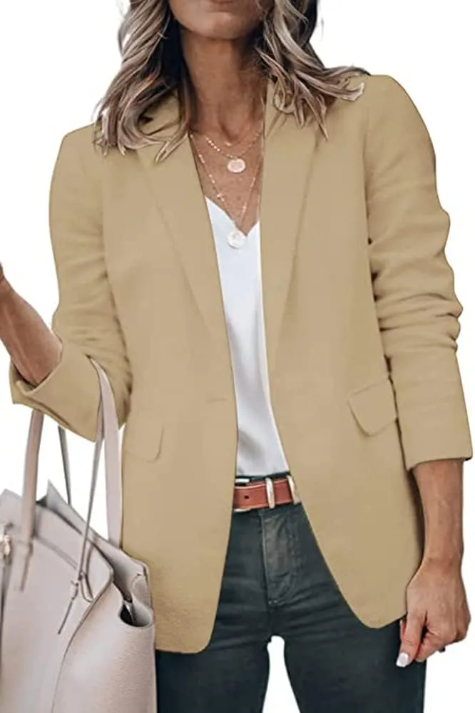 Women's Casual Blazer Open Front Long Sleeve Lapel Work Office Business Blazer Jacket with Pockets