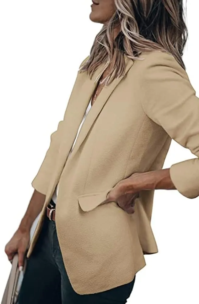 Women's Casual Blazer Open Front Long Sleeve Lapel Work Office Business Blazer Jacket with Pockets
