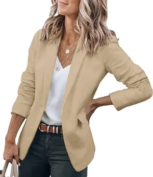 Women's Casual Blazer Open Front Long Sleeve Lapel Work Office Business Blazer Jacket with Pockets