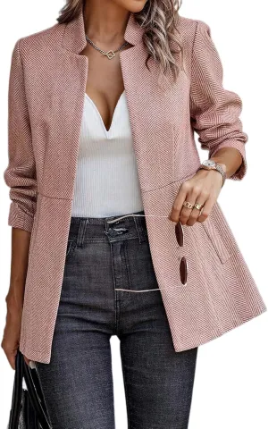 Women's Casual Business Blazer Open Front Long Sleeve Notch Lapel Office Coat Stand Collar Trench Jacket
