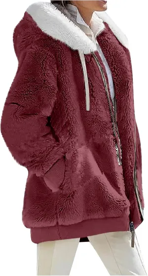 Women's Casual Fashion Loose Solid Color Hat Plus Fleece Collar Pocket Jacket