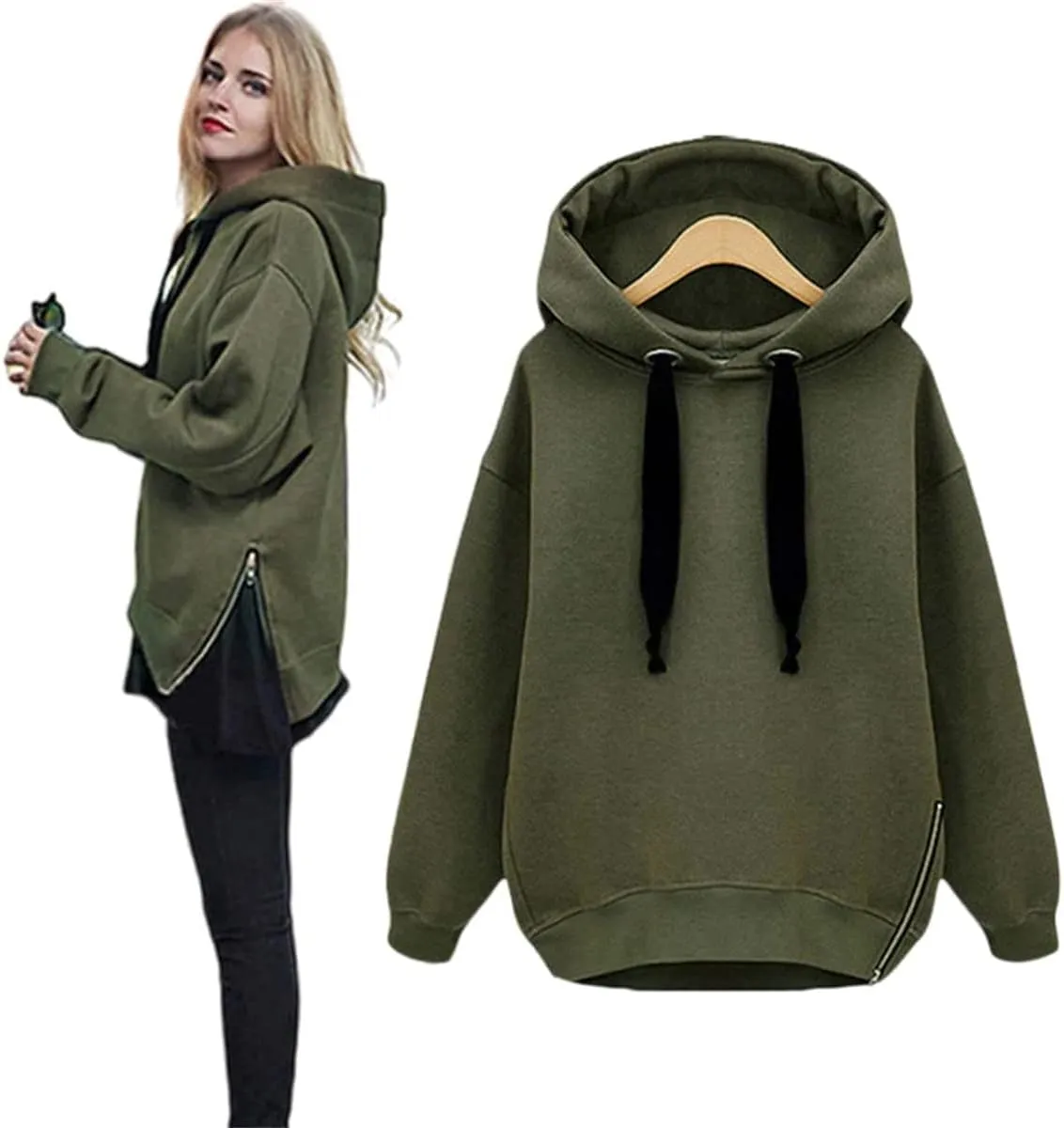 Women's Casual Oversized Hoodie Loose Fit Long Sleeve Drawstring Sweatshirt Fall Long Fleece Pullover Hoodies Coats