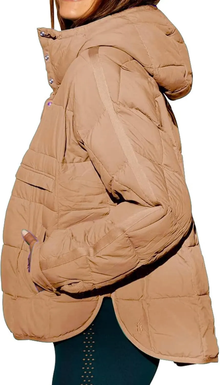 Womens Casual Oversized Puffer Jacket Quilted Dolman Hoodies Pullover Long Sleeve Lightweight Warm Winter Tops Coat