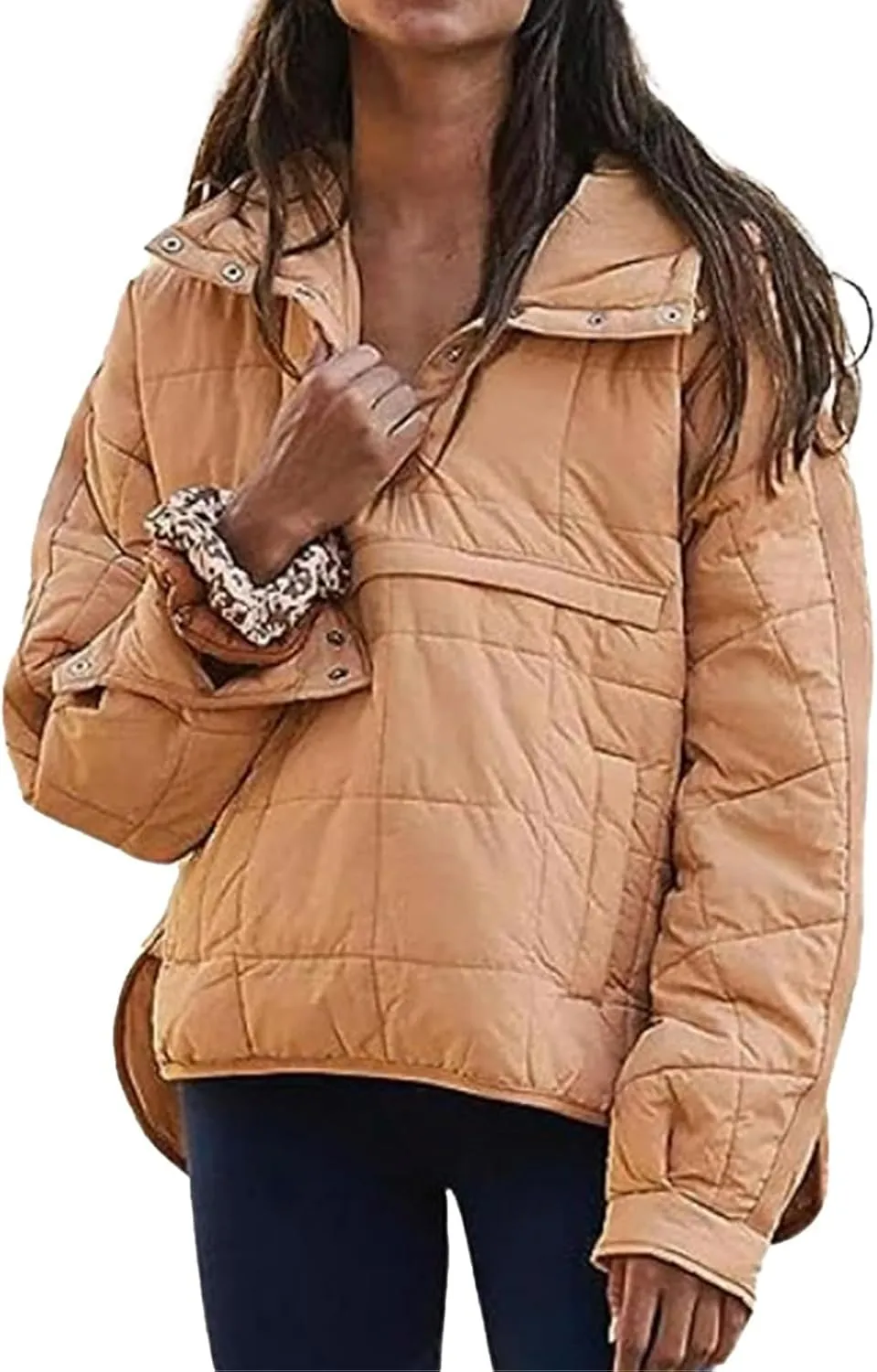 Womens Casual Oversized Puffer Jacket Quilted Dolman Hoodies Pullover Long Sleeve Lightweight Warm Winter Tops Coat