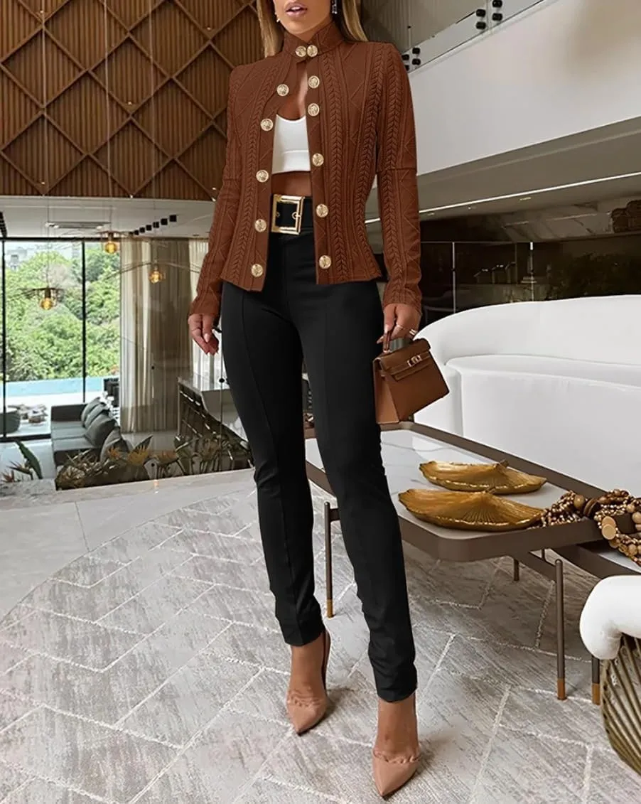Women's Double Breasted Blazer Casual Business Slim Fit Long Sleeve Textured Open Front Blazer Jackets