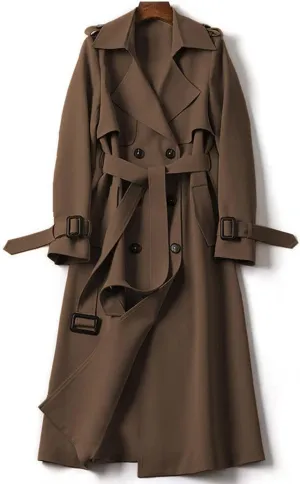 Women's Double Breasted Trench Coat Classic Mid-Length Belted Overcoat Trendy Fall Winter Dress Jacket with Pockets