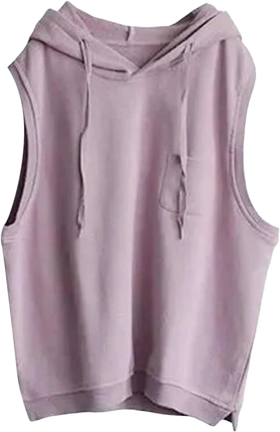 Women's Fashion Solid Hoodies Sweatshirts Sleeveless Drawstring Oversized Tops Loose Fit Pullover Shirts with Pocket