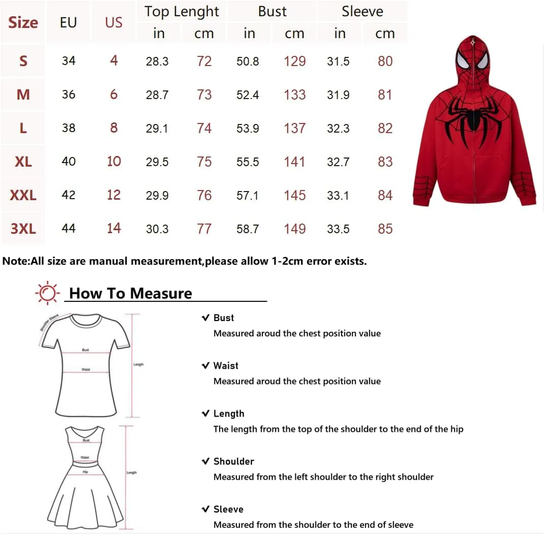 Womens Fashion Y2K Hoodies Long Sleeve Full Zip Up Sweatshirts Halloween Spider Graphic Oversize Pullover Goth Jacket