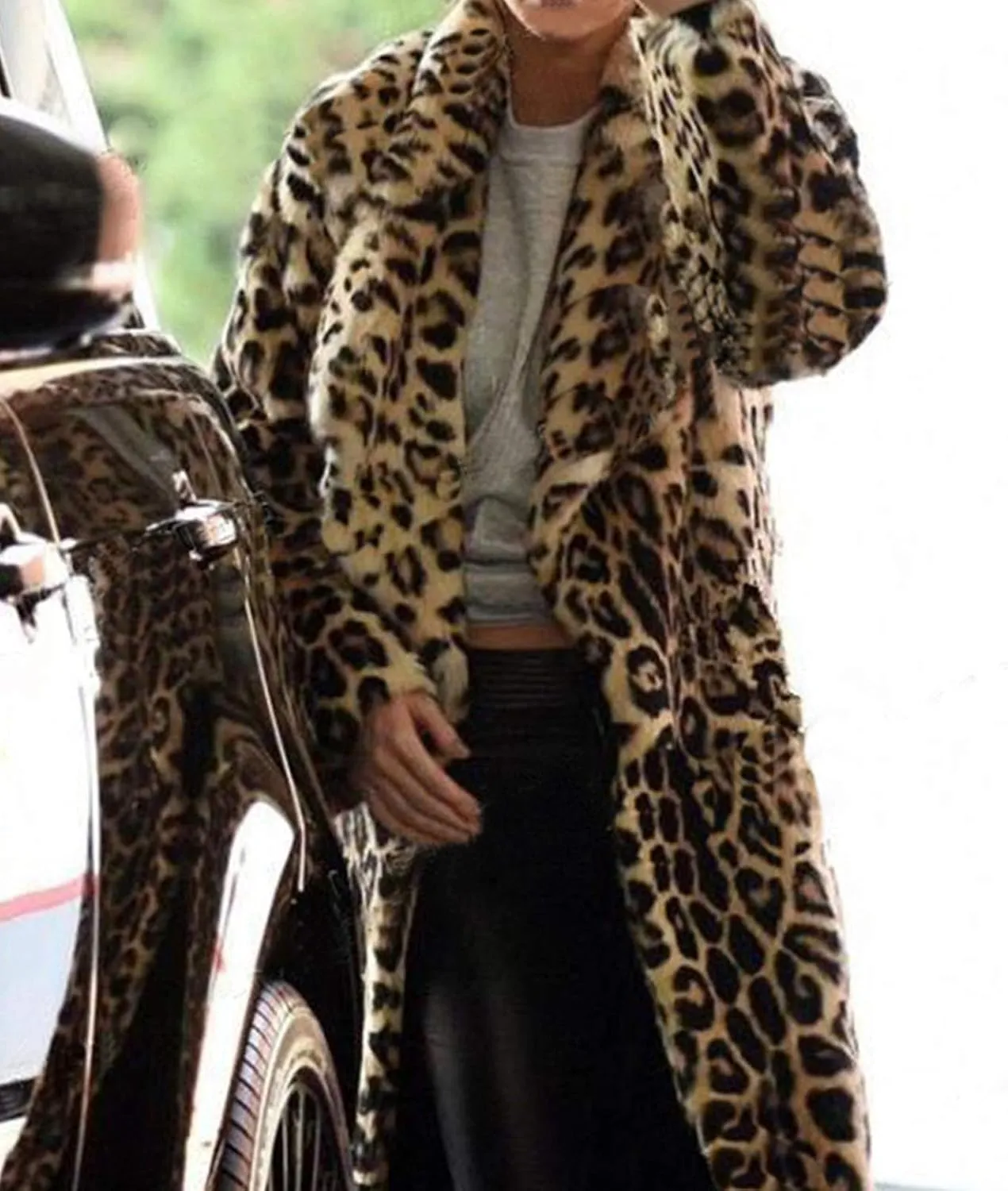 Women's Faux Fur Long Jackets Winter Warm Leopard Coats Oversized Open Front Cardigan Loose Long Sleeve Outerwear