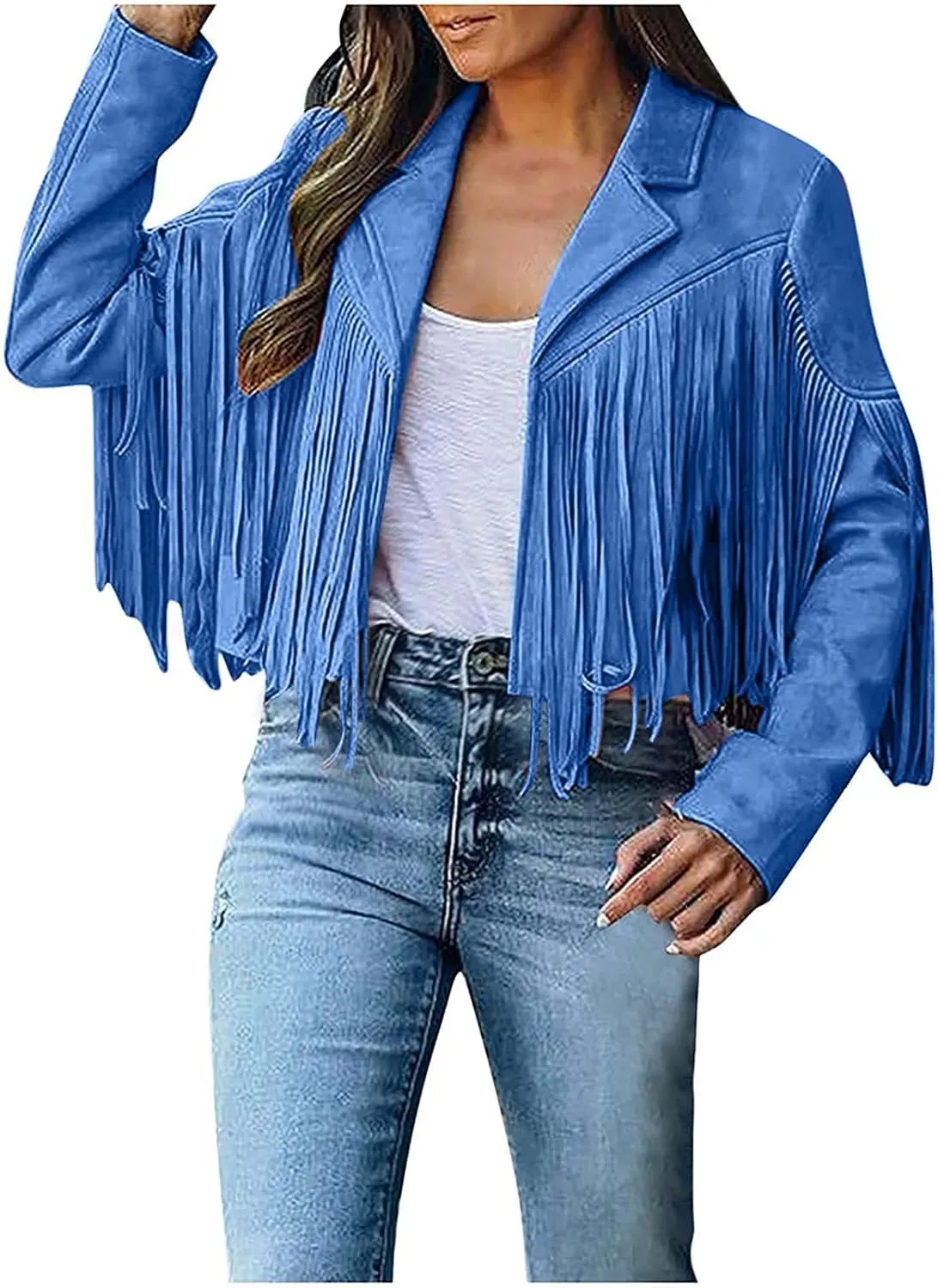 Women's Fringe Faux Suede Leather Jackets 2025 Fashion Tassel Motorcycle Cropped Coats Trendy Cardigan Outwear