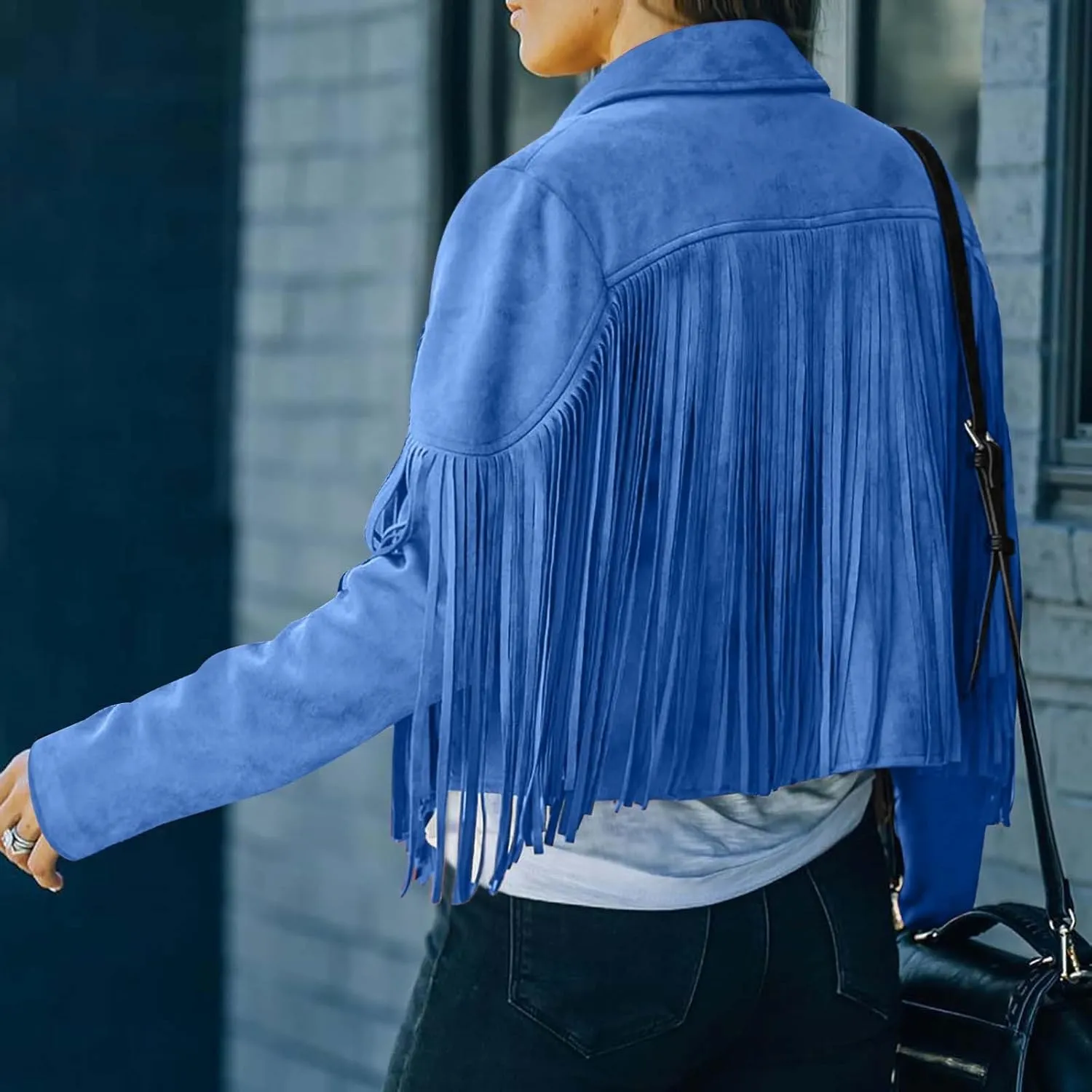 Women's Fringe Faux Suede Leather Jackets 2025 Fashion Tassel Motorcycle Cropped Coats Trendy Cardigan Outwear