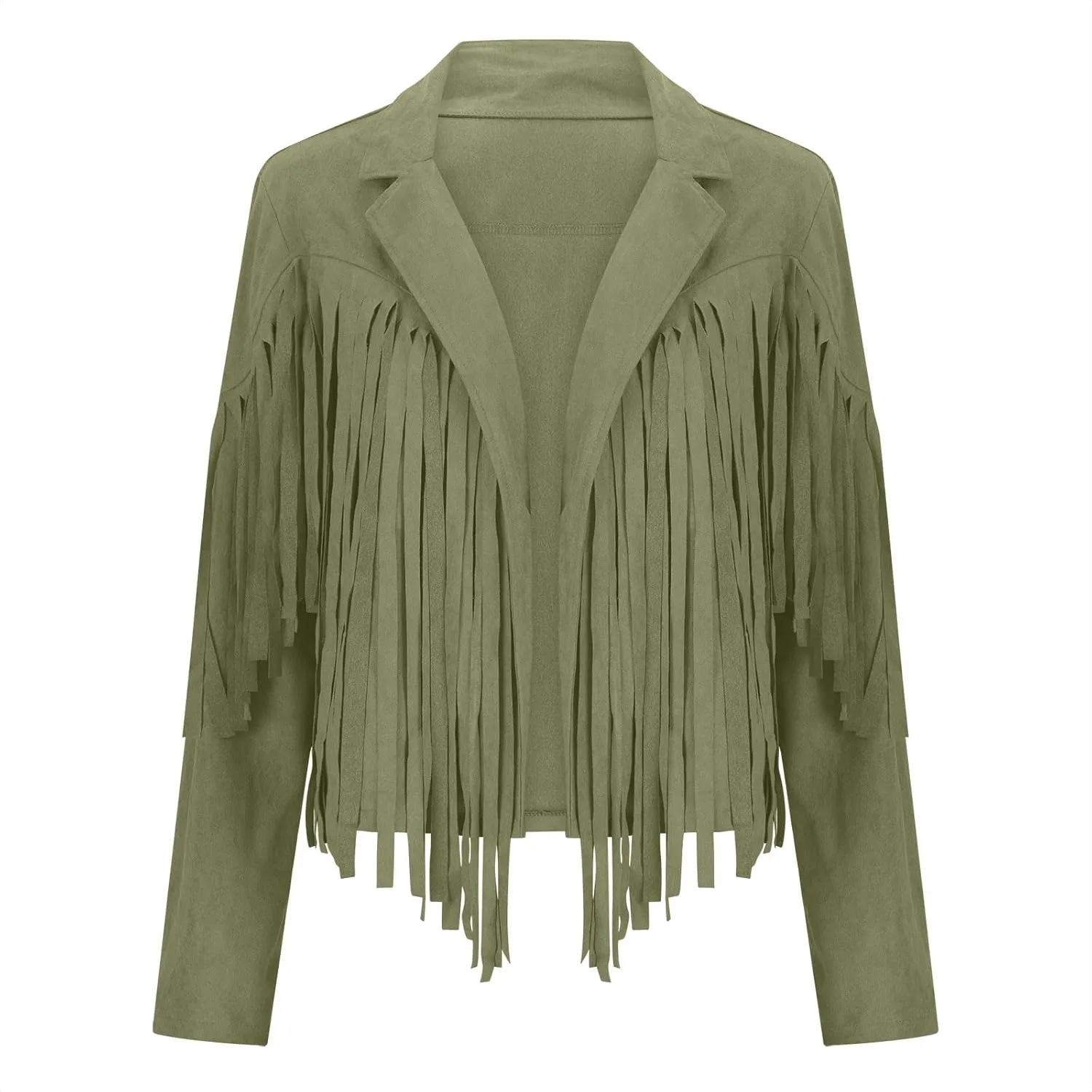 Women's Fringe Jacket Faux Suede Leather Jackets 2024 Fashion Tassel Motorcycle Cropped Coats Long Sleeve Coat