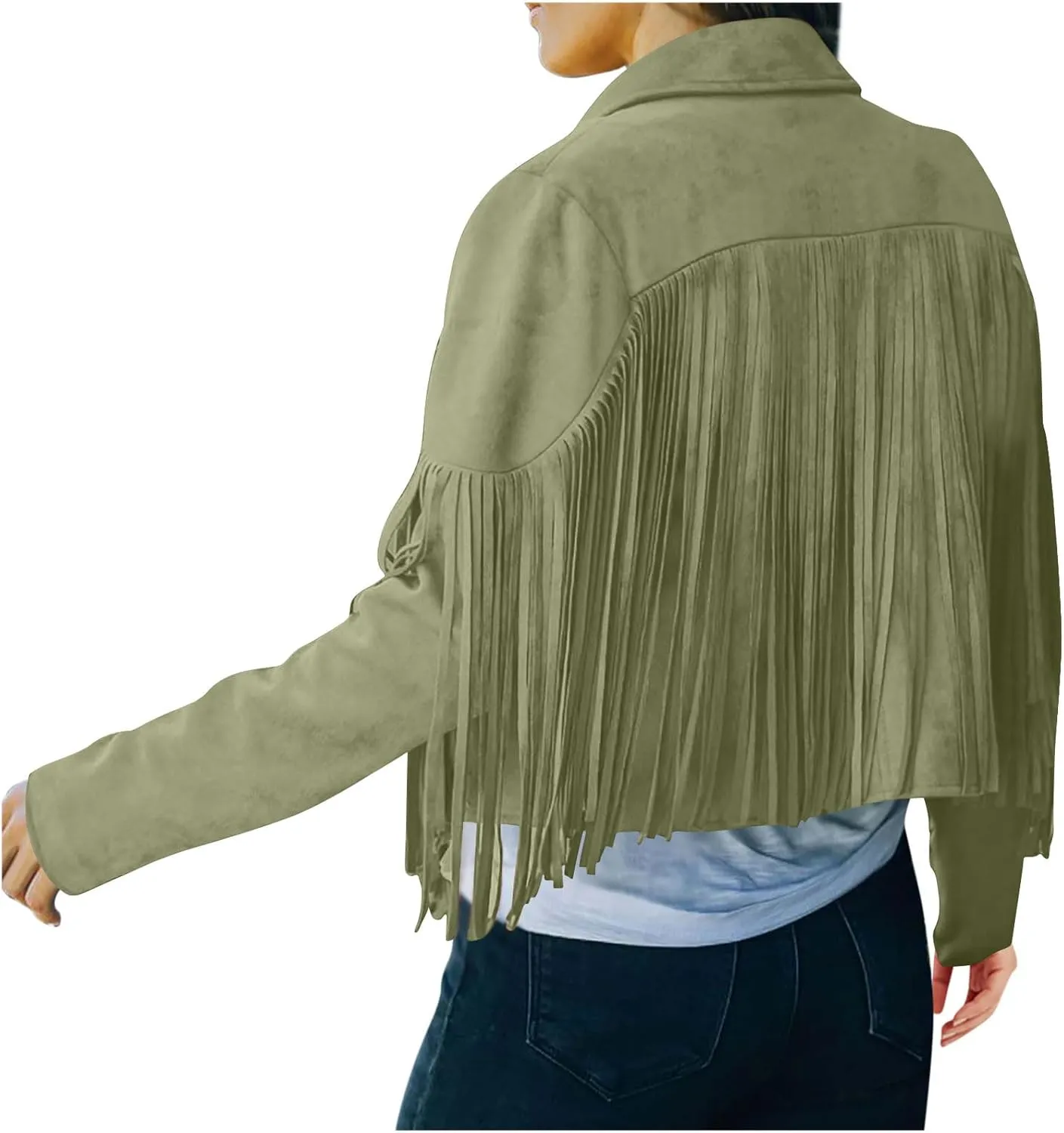 Women's Fringe Jacket Faux Suede Leather Jackets 2024 Fashion Tassel Motorcycle Cropped Coats Long Sleeve Coat