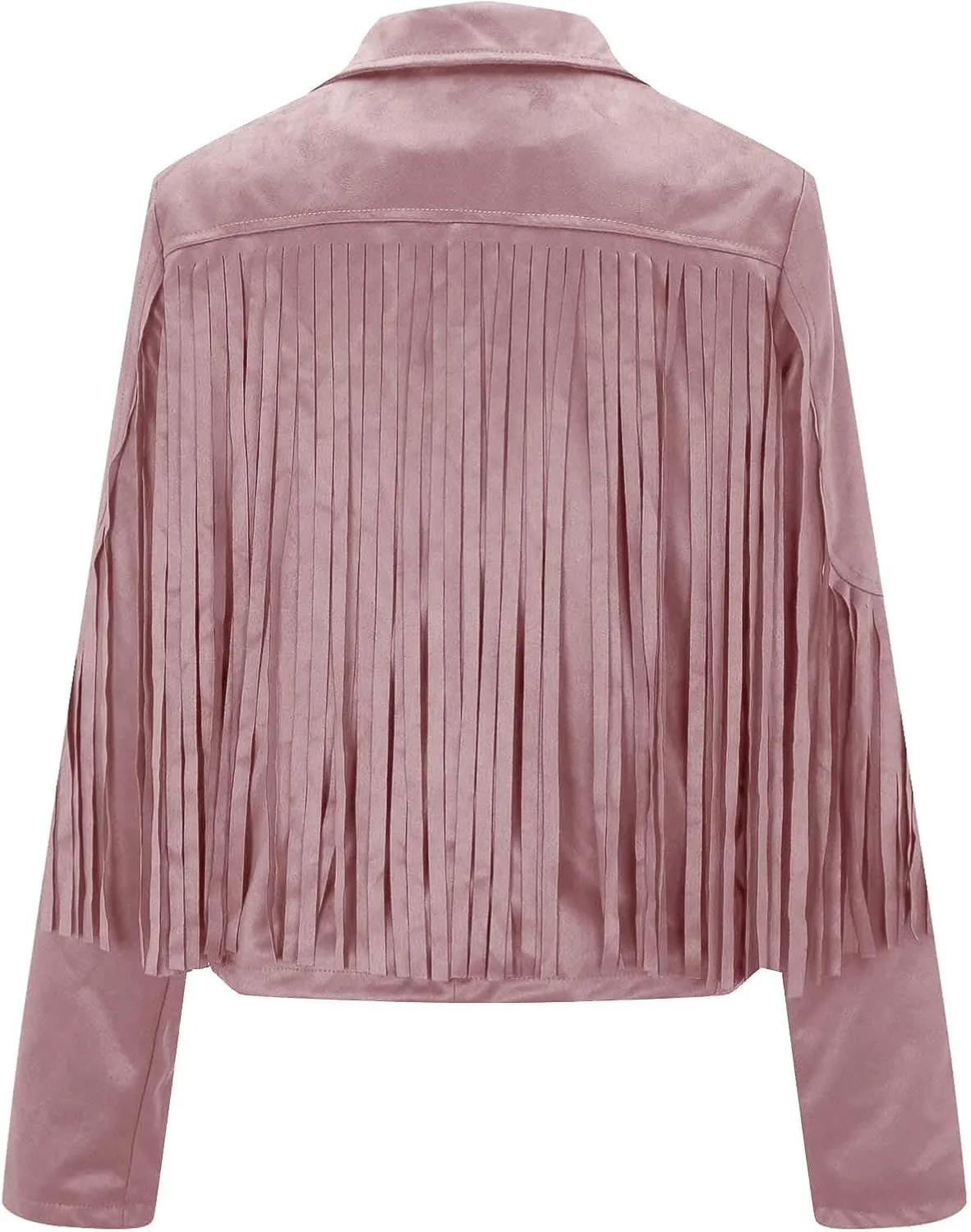 Womens Fringe Tassel Suede Jackets Fashion Crop Faux Leather Motorcycle Coats Vintage Long Sleeve Lapel Neck Cardigan