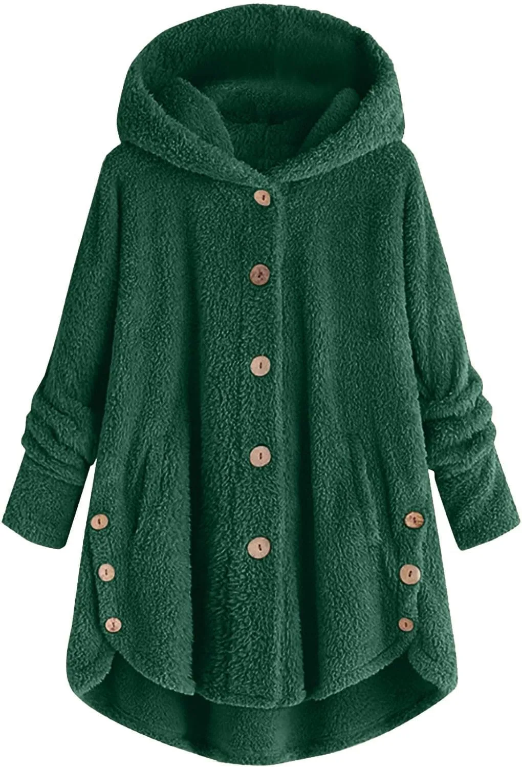 Women's Fuzzy Fleece Coat Plus Size Shearling Jacket Oversized Hoodie Sweater Coat Button Down Outerwear with Pockets