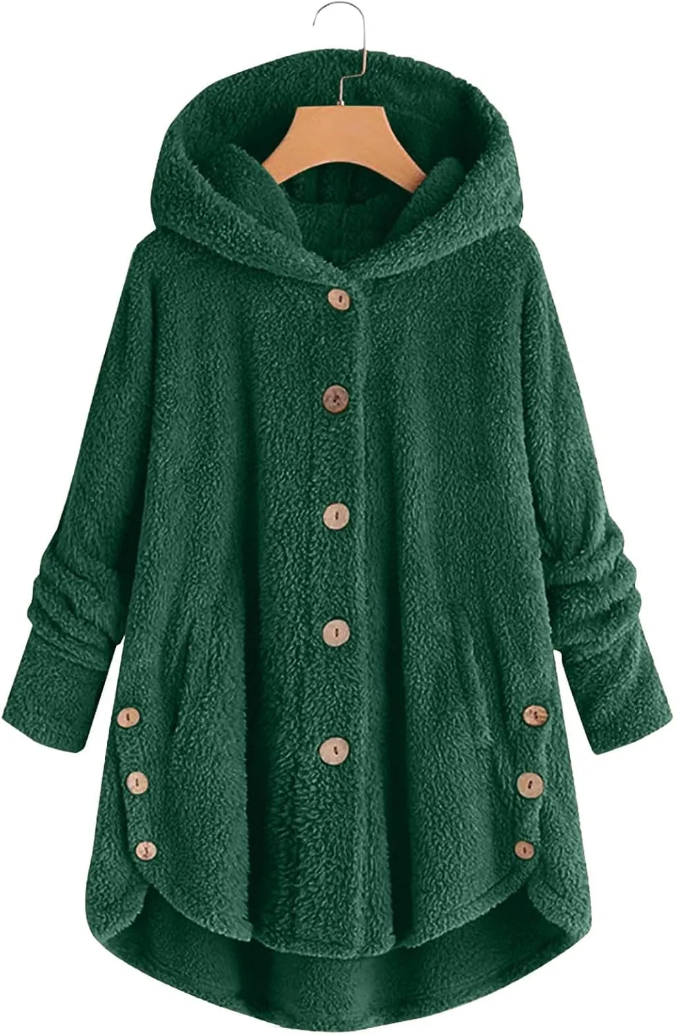 Women's Fuzzy Fleece Coat Plus Size Shearling Jacket Oversized Hoodie Sweater Coat Button Down Outerwear with Pockets