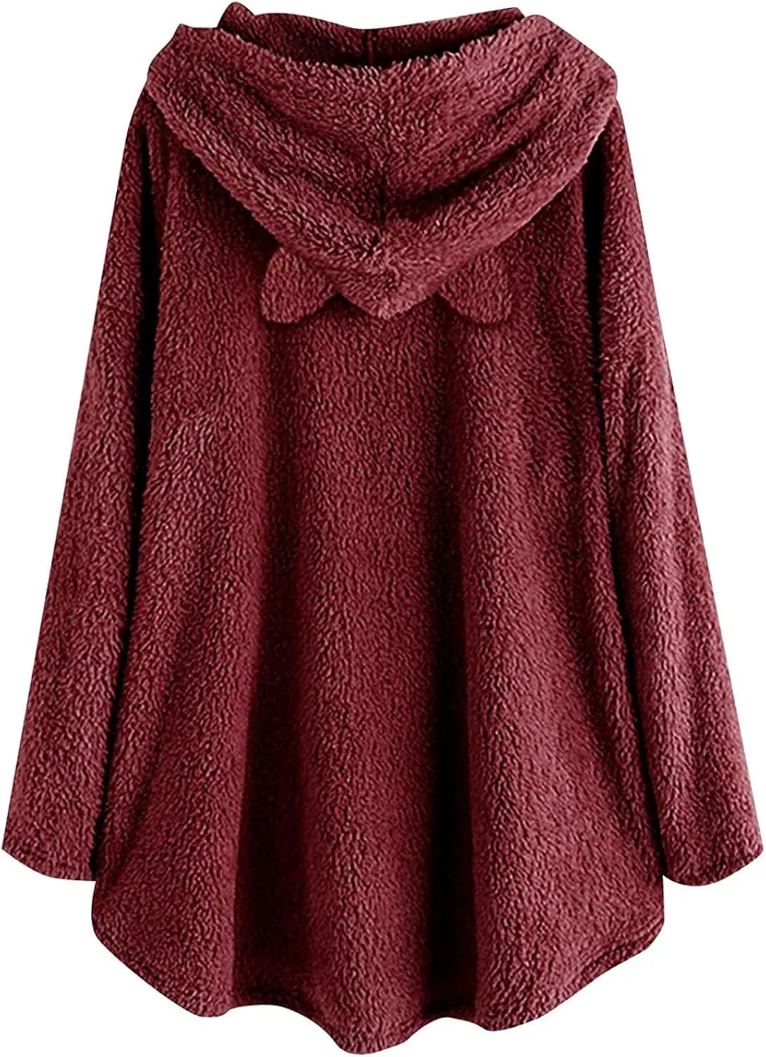Women's Fuzzy Fleece Pullover Hoodie with Cat Ear Sherpa Oversized Hooded Sweatshirts Cute Pocket Winter Warm Coats
