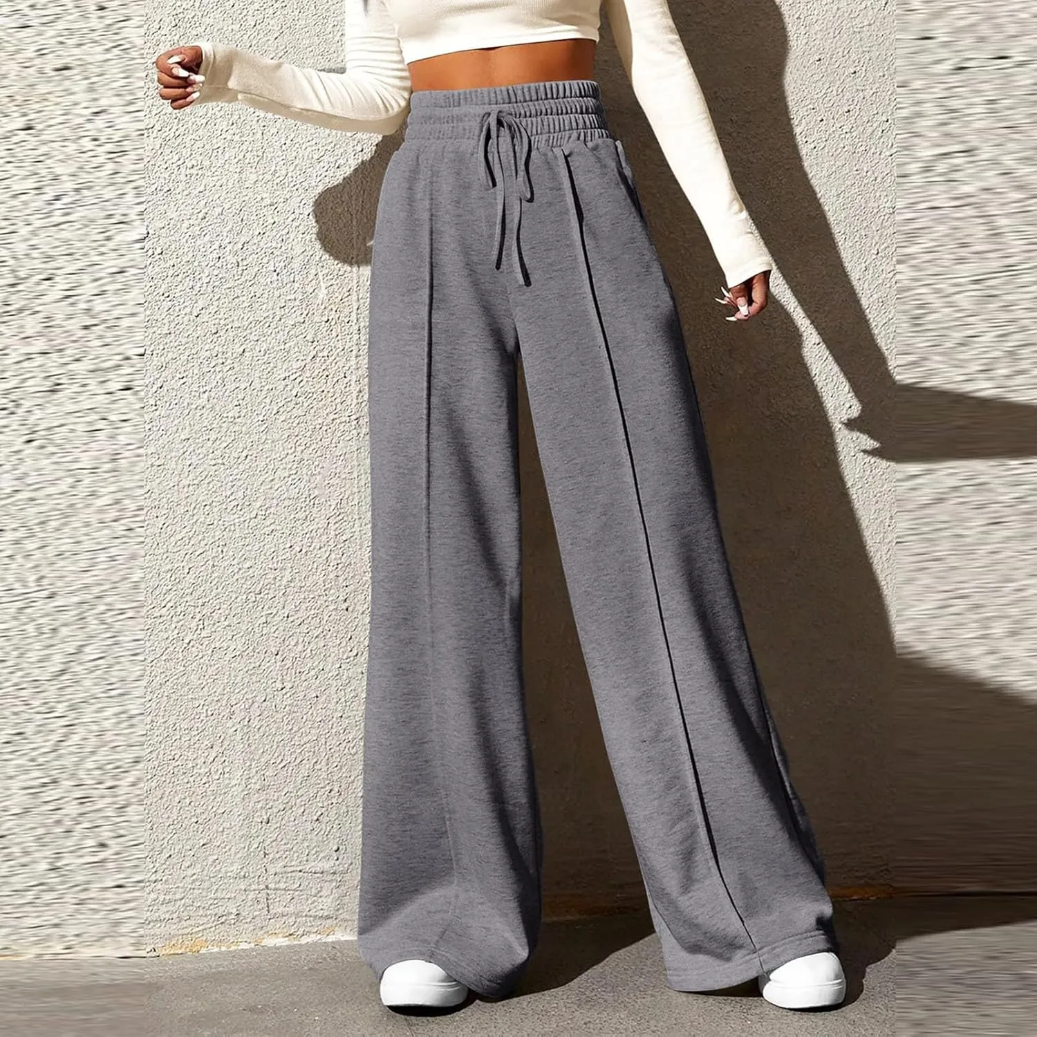 Womens High Waisted Sweatpants Trendy Workout Active Joggers Pants Baggy Lounge Bottoms Drawstring Wide Leg Pants