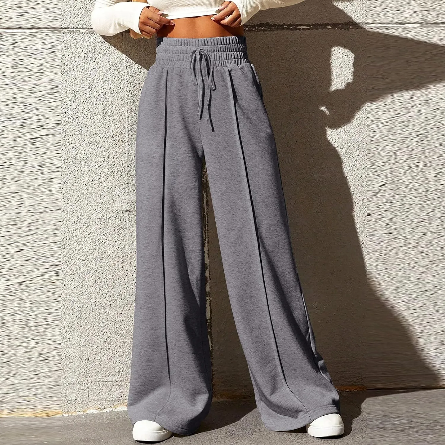 Womens High Waisted Sweatpants Trendy Workout Active Joggers Pants Baggy Lounge Bottoms Drawstring Wide Leg Pants