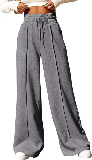 Womens High Waisted Sweatpants Trendy Workout Active Joggers Pants Baggy Lounge Bottoms Drawstring Wide Leg Pants