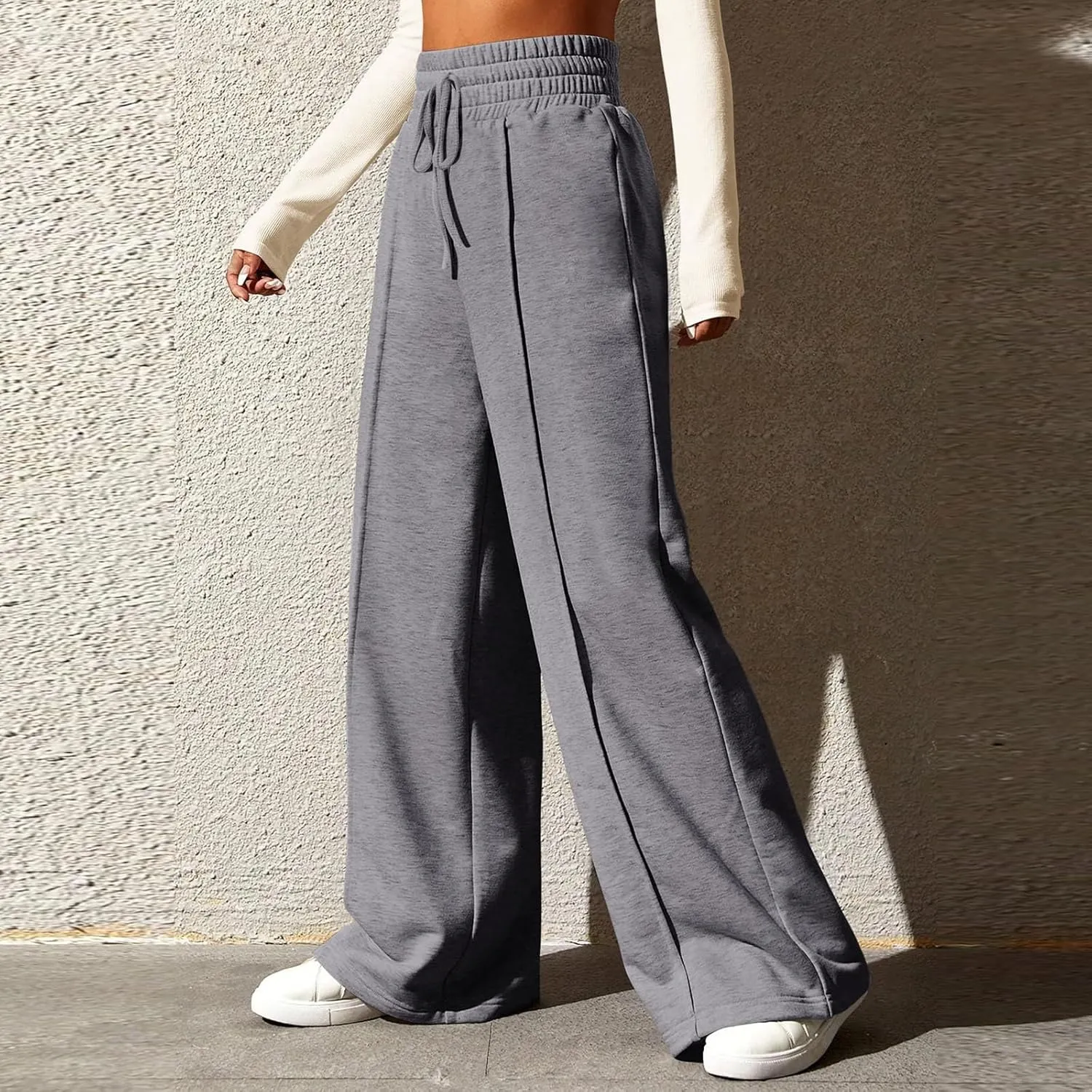 Womens High Waisted Sweatpants Trendy Workout Active Joggers Pants Baggy Lounge Bottoms Drawstring Wide Leg Pants