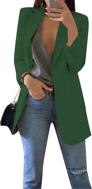 Womens Lapel Open Front Blazer Jackets Fall Long Sleeve Casual Work Office Blazers Jacket Suit
