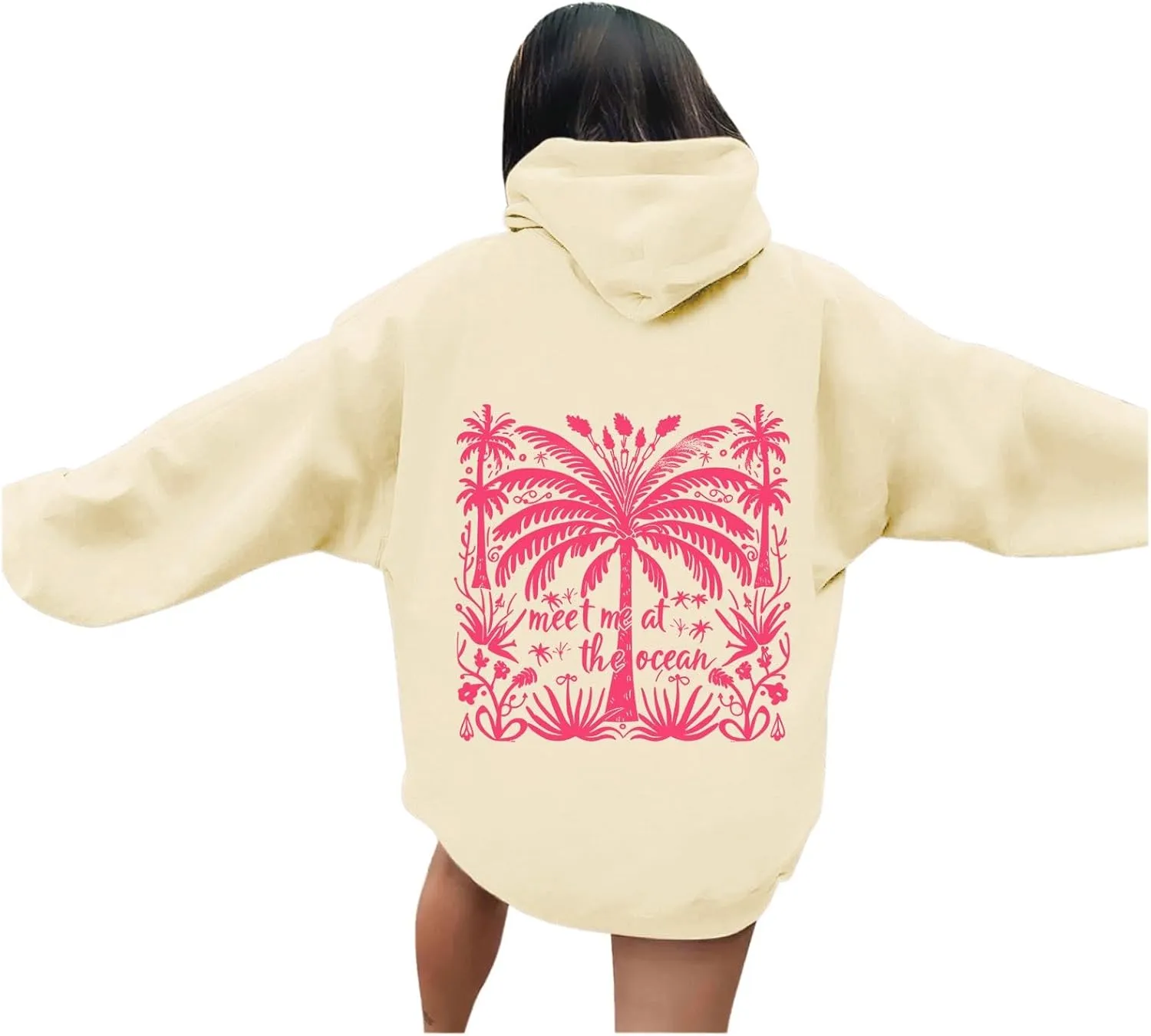 Womens Letter Print Oversized Hoodies Sweatshirts Casual Long Sleeve Pullover Tops with Pocket Fashion Outfits Clothes