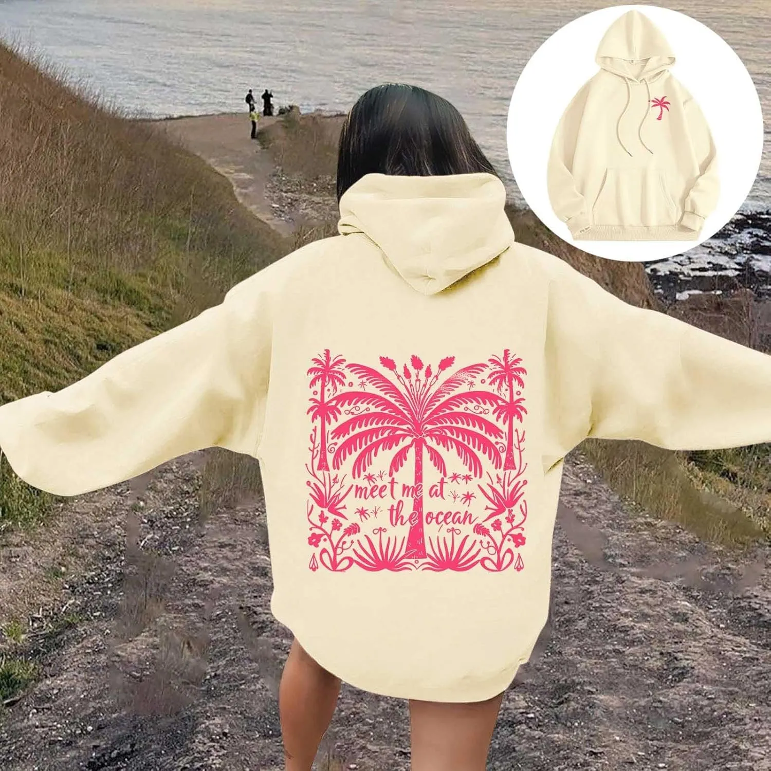 Womens Letter Print Oversized Hoodies Sweatshirts Casual Long Sleeve Pullover Tops with Pocket Fashion Outfits Clothes
