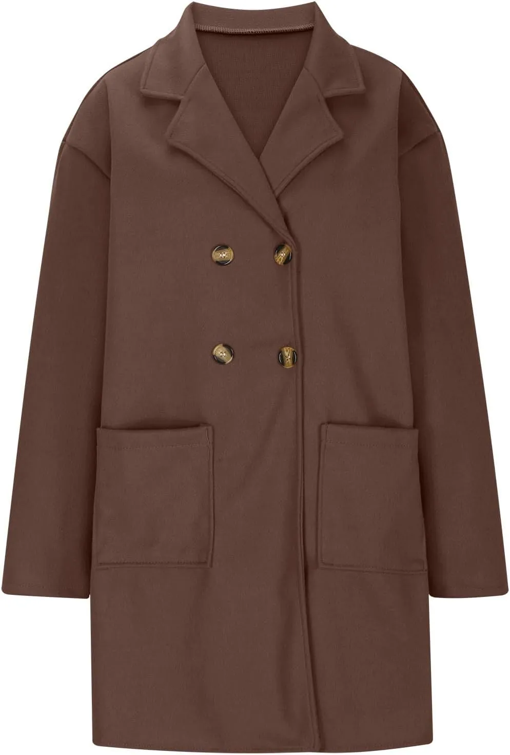 Womens Light Weight Wool Blend Coat Wool Double Breasted Pea Coats Notch Lapel Trench Coat Trendy Long Winter Coats