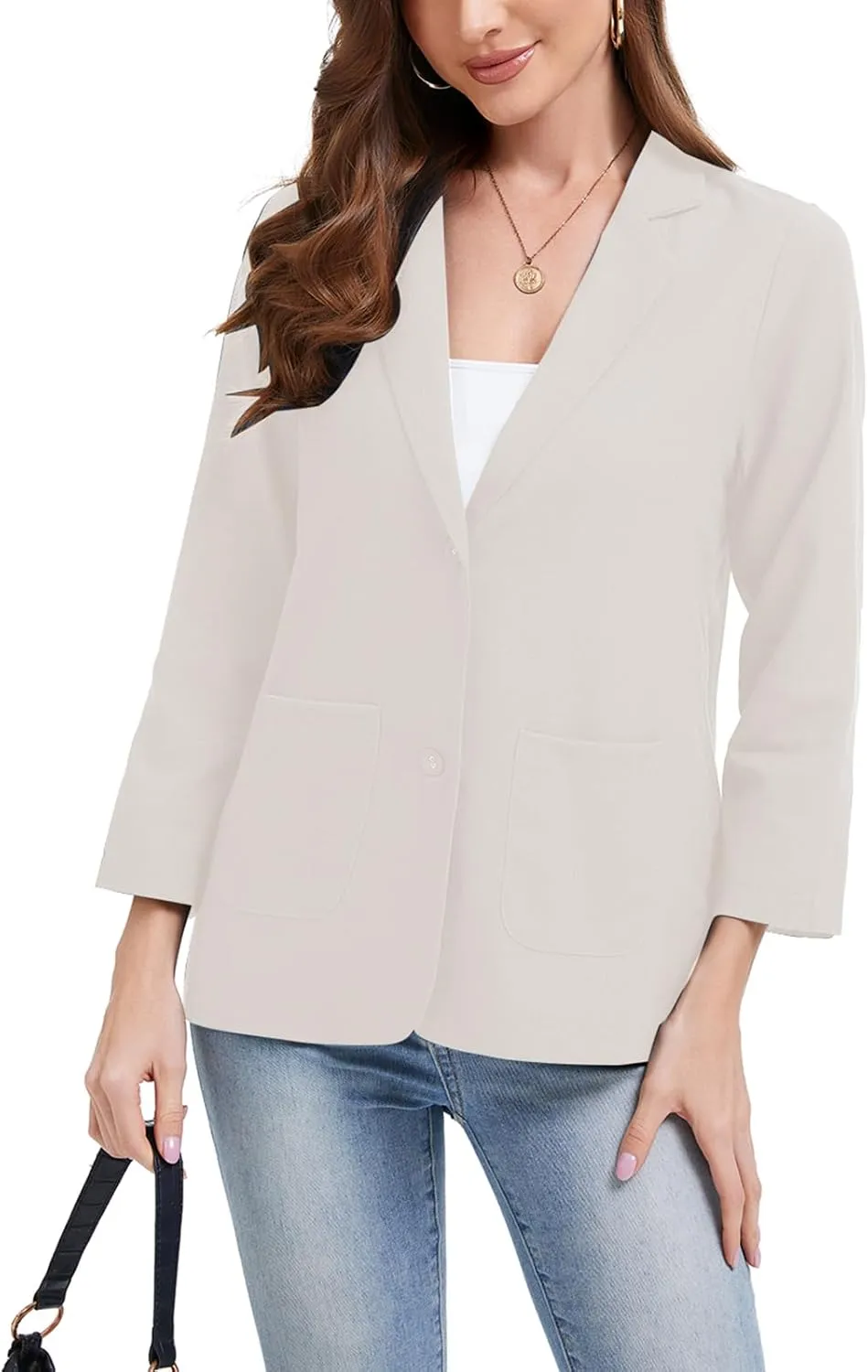 Women's Linen Jacket Blazer 3/4 Ruched Sleeves Lightweight Button Lapel 2025 Casual Slim Spring Summer Jackets