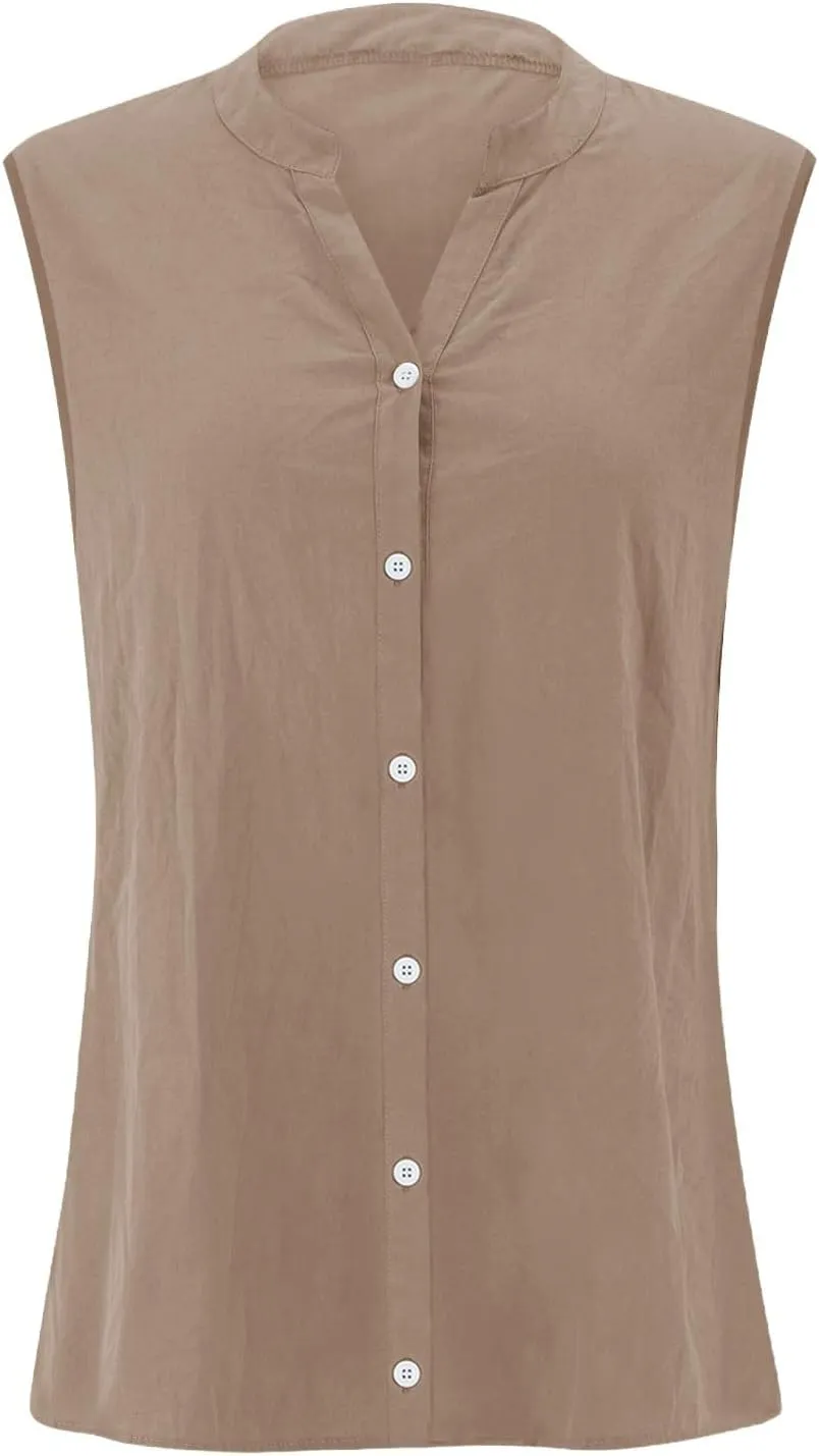 Womens Linen Tank Top 2025 Summer Casual Soft Loose V Neck Button Down Sleeveless Trendy Tee Shirts