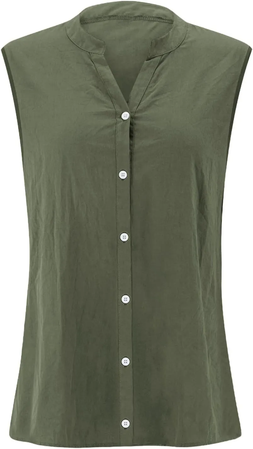 Womens Linen Tank Top 2025 Summer Casual Soft Loose V Neck Button Down Sleeveless Trendy Tee Shirts